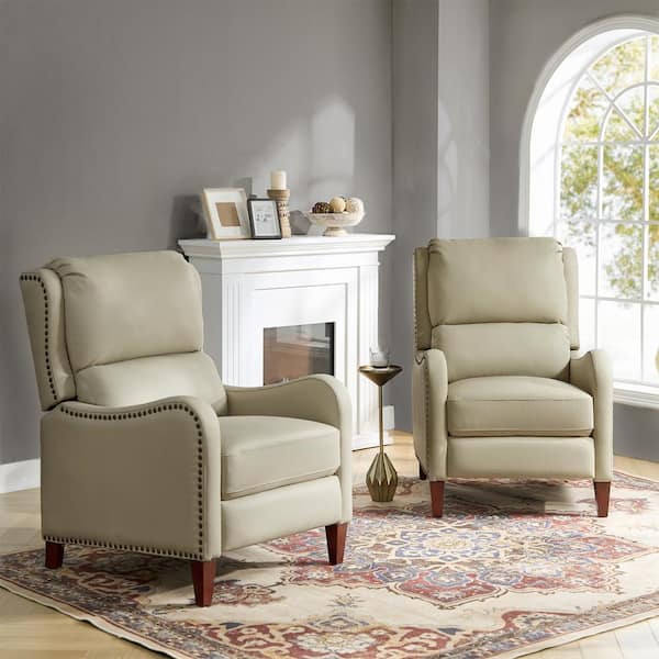 JAYDEN CREATION Joseph Genuine BEIGE Leather Swivel Manual Recliner with  Wooden Arm Accents and Straight Tufted Back Cushion (Set of 2)  RCCZ0827-BGE-S2 - The Home Depot