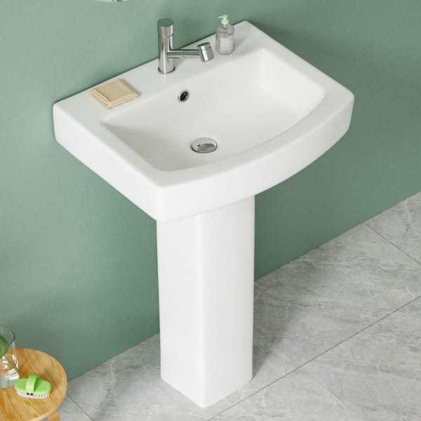 18 in. D x 22 in. W Rectangular Vitreous China Bathroom Pedestal Sink Combo in White with Overflow and 1 Faucet Hole