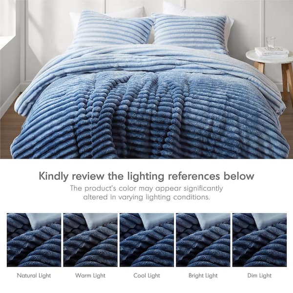 Avril 3-Piece Blue Ombre Microfiber King/Cal King Fluffy Ribbed Plush Comforter Set