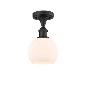 Athens 6 in. 1-Light Oil Rubbed Bronze Semi-Flush Mount with Matte White Glass Shade