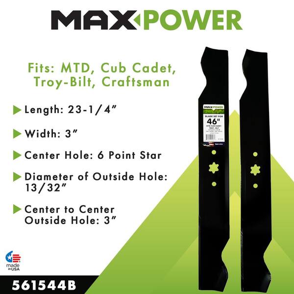 Riding Mower Lift MaxPower 2 Blade Set For Many 42 In. Cut MTD, Cub Cadet, Troy Bilt Craftsman Mowers Replaces 742 04126 742 04308 942 04308 561548b Lawn Mower Blade - 9