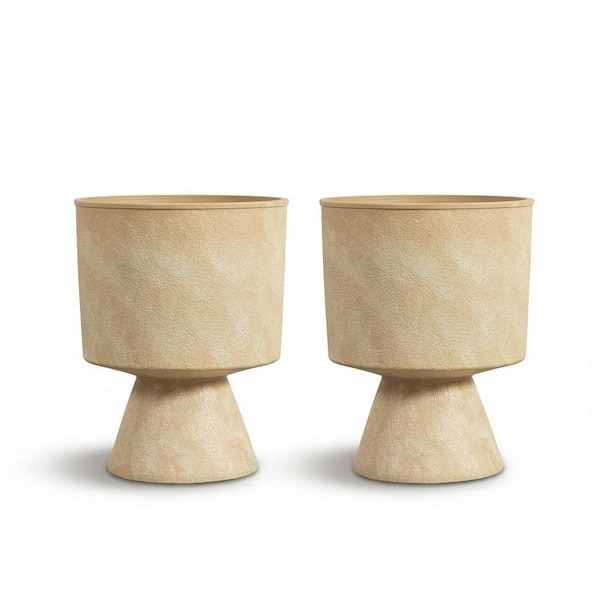 15.6 in. Top Dia x 20.28 in. H Beige Polyethylene Cone Outdoor Planter with Drainage Holes (2-Pack)