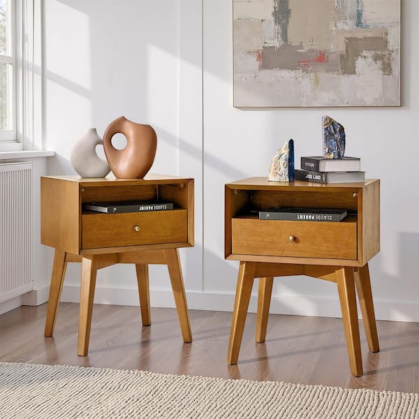 Tobia Acorn 1-Drawer 18 in. W Nightstand with Built-In Power Outlet (Set of 2)
