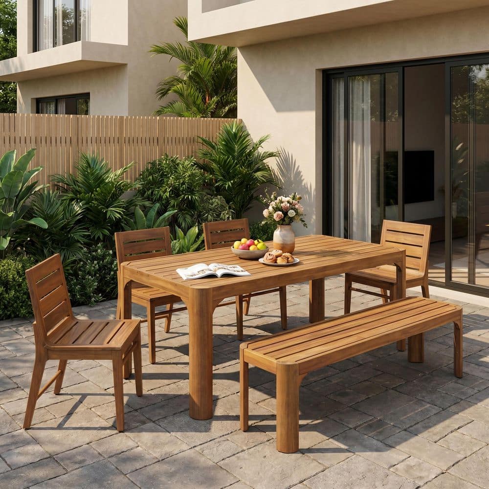 Popea Table CHRISTOPHER KNIGHT HOME Pope 6-Piece Rectangle Teak Solid Wood Top ...