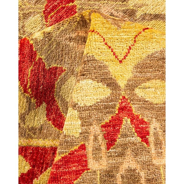 Arts and Crafts 5 ft. x 8 ft. Green Floral Wool Indoor Area Rug