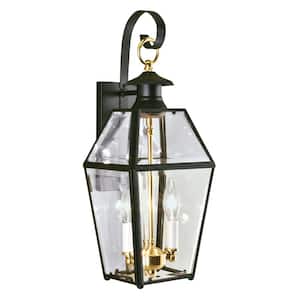 Olde Colony 2-Light Black Outdoor Wall Lantern Sconce