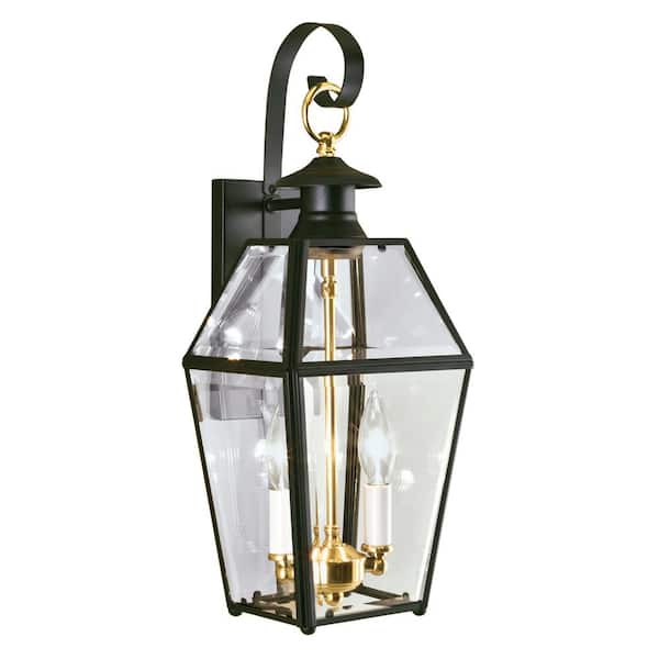 NORWELL Olde Colony 2-Light Black Outdoor Wall Lantern Sconce