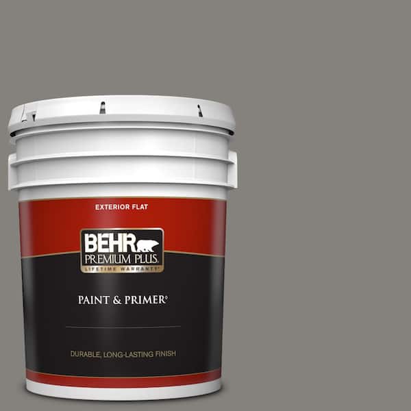 BEHR PREMIUM PLUS 5 gal. #BNC-25 Gray Pepper Flat Exterior Paint & Primer