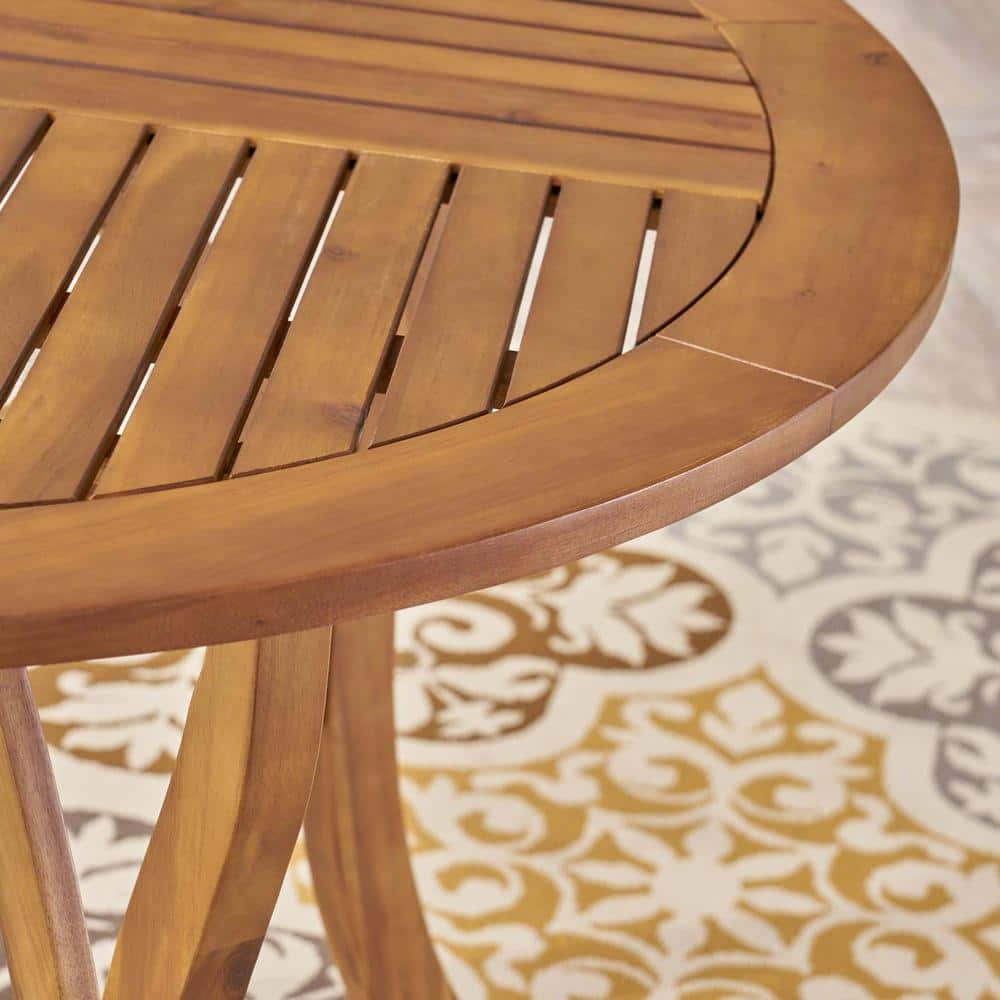 Calm Teak Brown Round Acacia Wood Outdoor Dining Table for 6