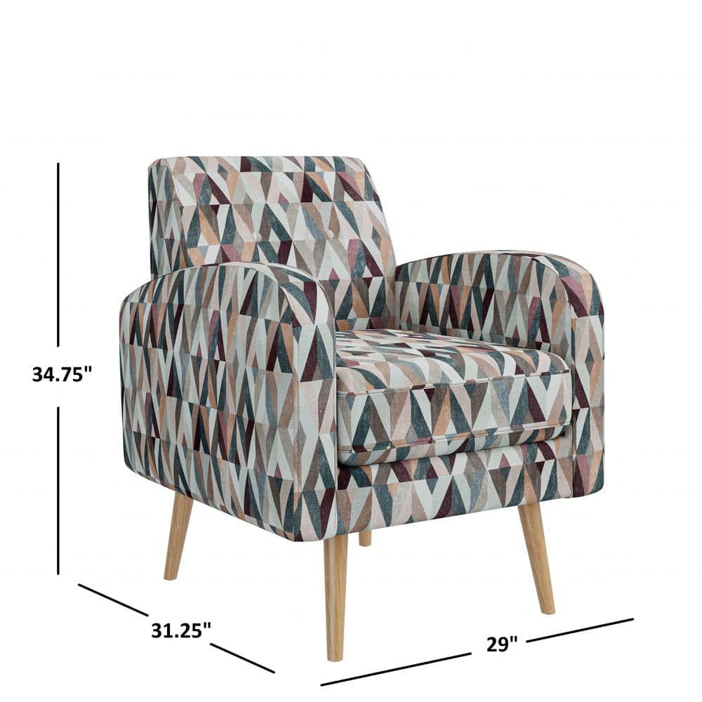 Mid-Century Modern Red and Tan Geometric Fabric Barrel Accent Chair