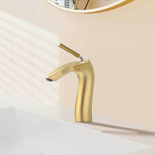 YONKI SUNSHIN INC Single Handle Single Hole 1.75 GPM Bathroom Faucet, Brushed Gold Lavatory Basin Sink Faucet with Spot Resistant