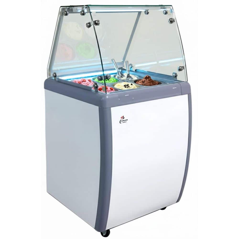 26 in. 5.6 cu. ft. 4 Tub Manual Defrost Ice Cream Dipping Cabinet Display Chest Freezer with Sneeze Guard in White