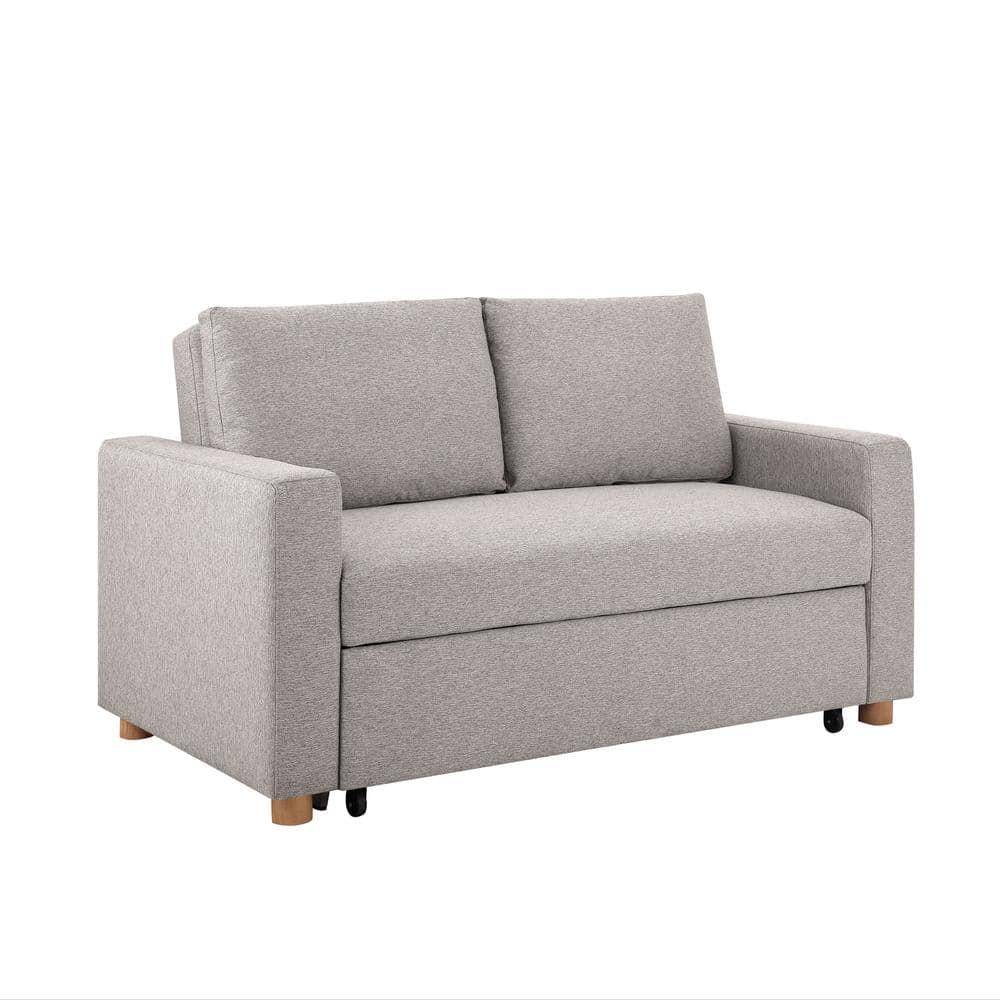 Light Gray Fabric Convertible Sleeper Sofa with Wooden Legs