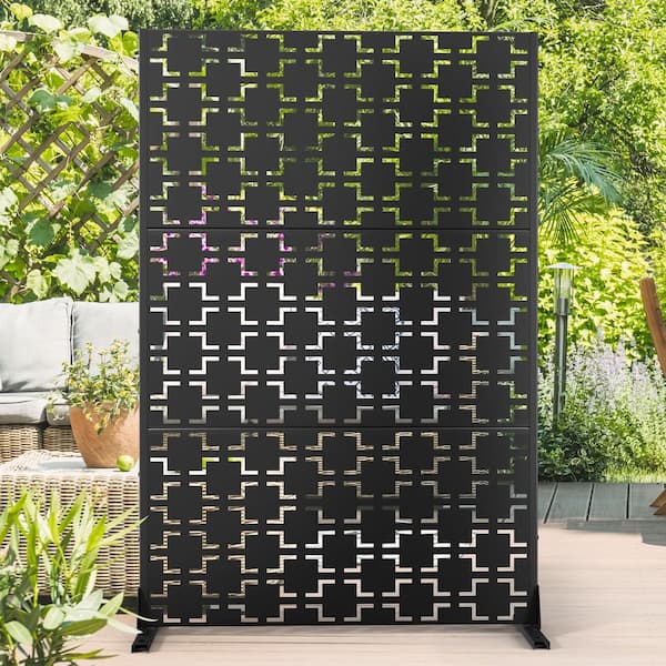 72" Hx47" W Metal Privacy Screen for Deck Patio Balcony Garden, Freestanding Decorative Privacy Screen & Panels, Black