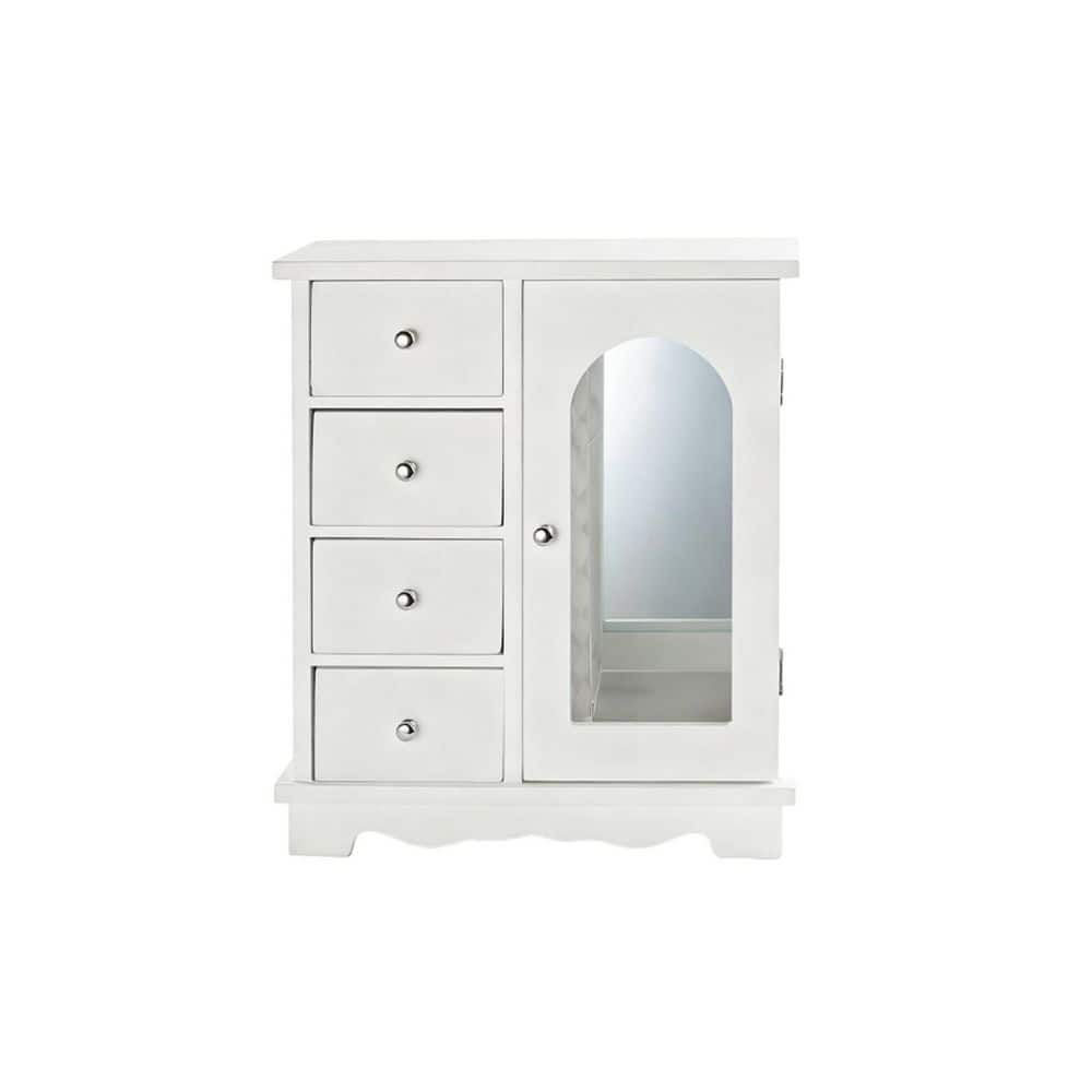 箱馬 ヒノキ ホワイト ４個セット White Rectangular Wood Jewelry Box with 4 Drawers and Swing Door