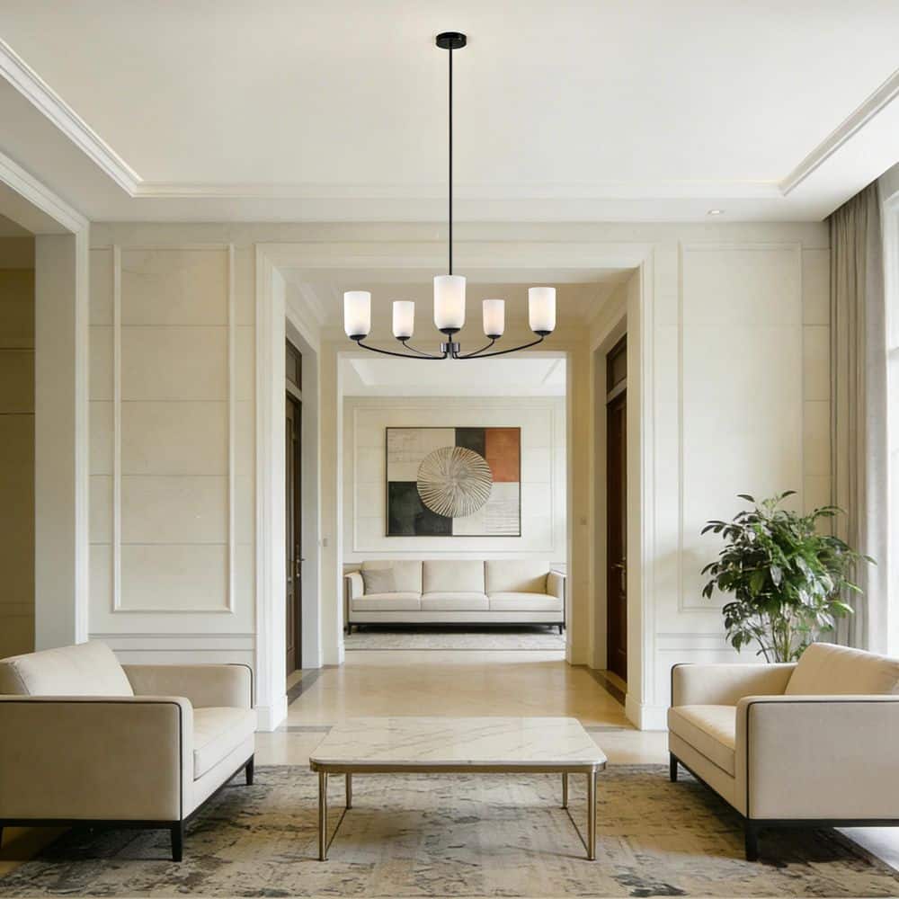 5-Light Matte Black Modern Transitional Arc Chandelier for Dining Room with Frosted Glass Shades and No Bulbs Included price history on PriceWatchPro