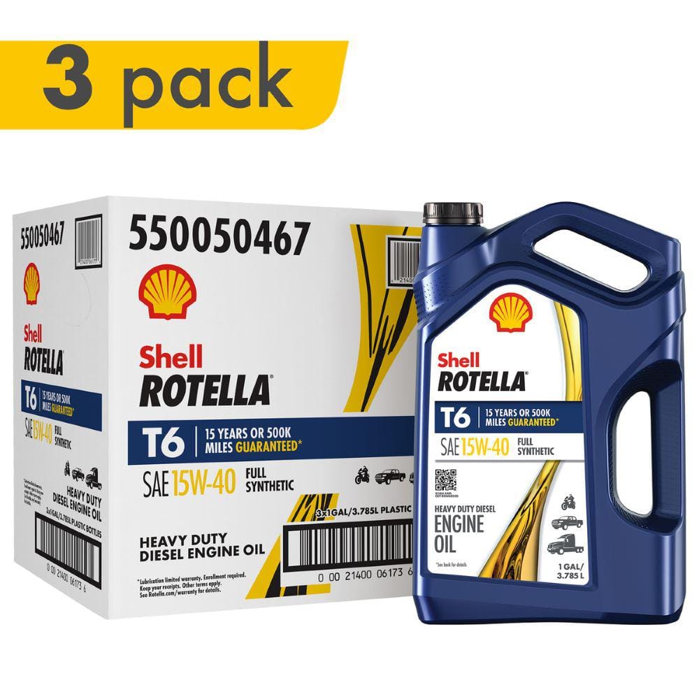 Shell Rotella T6 Full Synthetic 15W-40 Diesel Engine Oil  1 Gallon  3 Pack Case