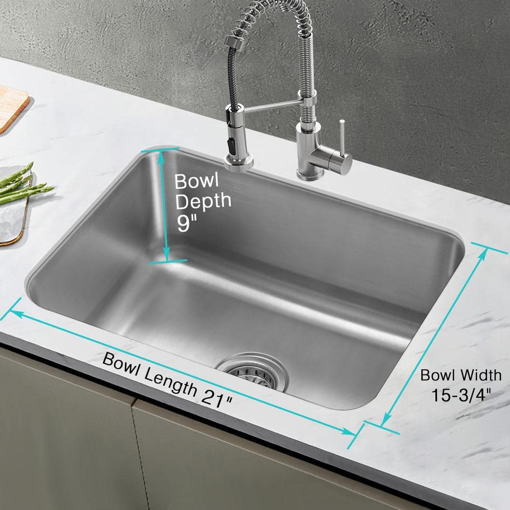 23-Inch Satin Stainless Steel Undermount Single Bowl Kitchen Sink