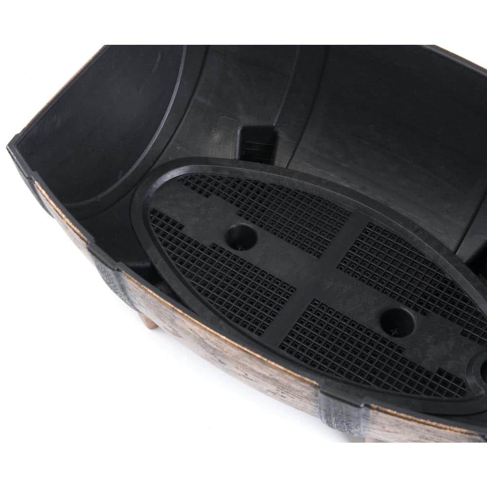 Rustic Brown and Black Plastic Half Barrel Planter Set