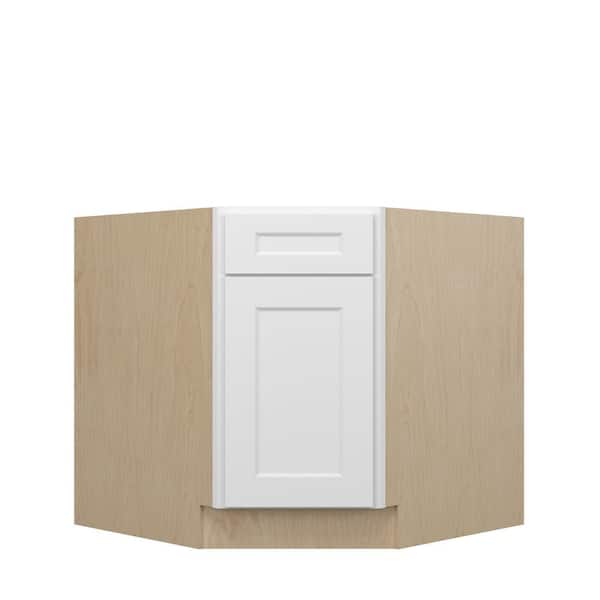 Unbranded Norfolk Shaker 36 in. W x 34.5 in. H x 24 in. D in Painted White Plywood Un-Assembled Sink Corner Diagonal Base Cabinet