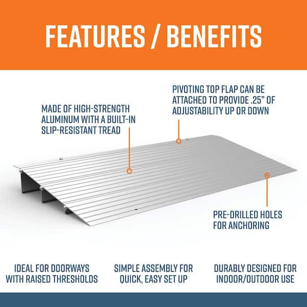TRANSITIONS Aluminum Threshold Ramp 17 in. L x 34 in. W x 3 in. H
