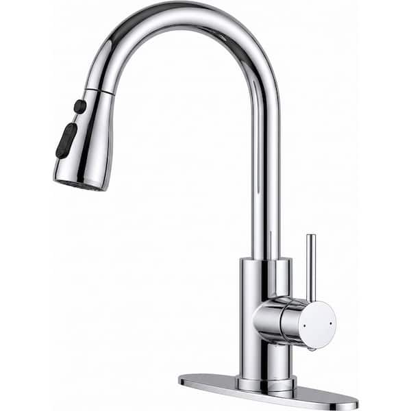 Chrome 14 in. H Pull Down Sprayer Kitchen Faucet with 360° Spout Swivel Stainless Steel Kitchen Sink Faucets