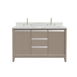 54 in. W x 22 in. D x 34 in. H Double Sink Bathroom Vanity in Driftwood Gray with Engineered Marble Top