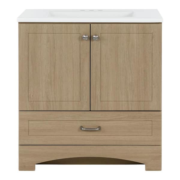 Lancaster 31 in. Single Sink Beige Oak Bath Vanity with White Cultured Marble Top (Assembled)