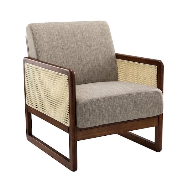 JAYDEN CREATION Deiphobus Grey Armchair with Rattan Design