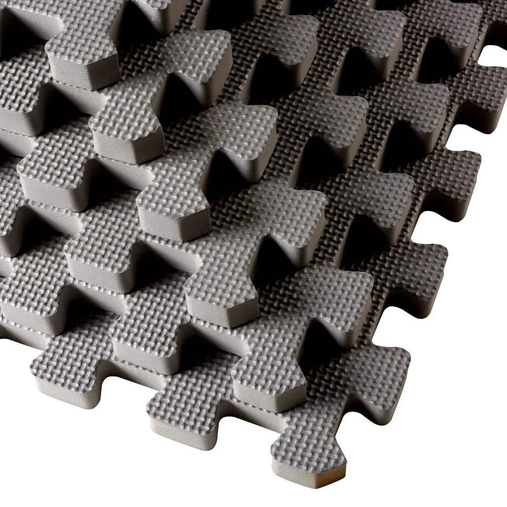 Light Gray EVA Foam Interlocking Gym Floor Tiles, 24 x 24 in