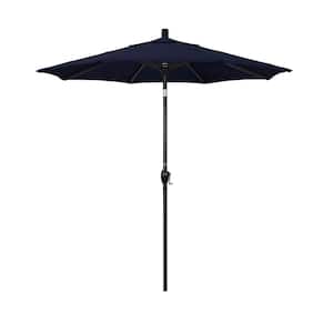 7.5 ft. M Black Aluminum Market Push Tilt Patio Umbrella in Navy Blue Pacifica
