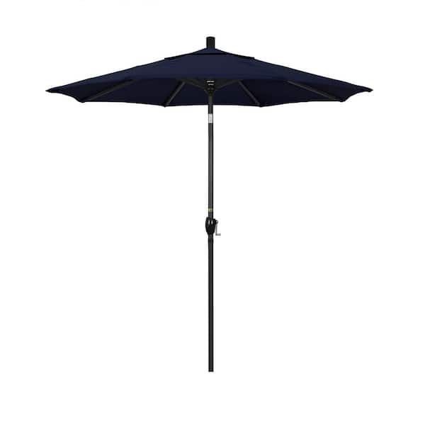 California Umbrella 7.5 ft. M Black Aluminum Market Push Tilt Patio Umbrella in Navy Blue Pacifica