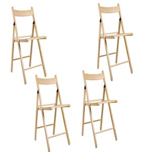 Natural Brown Wooden Frame Folding Chair with Open Back (Set of 4)