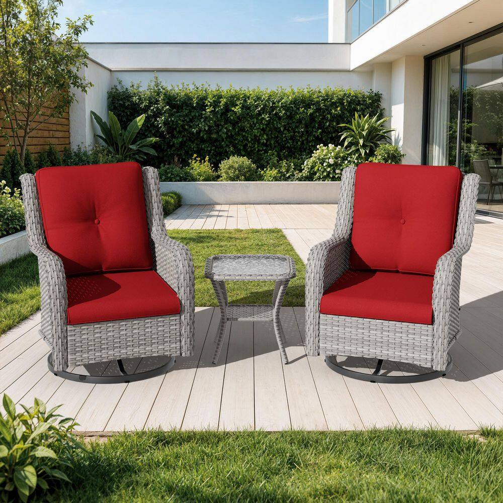 6-Piece Gray Wicker Patio Conversation Set Outdoor Rocking Chair with Red Cushions and Table price history on PriceWatchPro