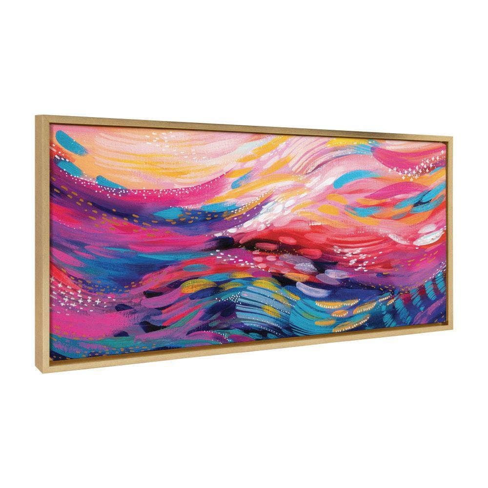 Vibrant Multicolor Abstract Canvas Wall Art with Gold Frame, 18 x 40