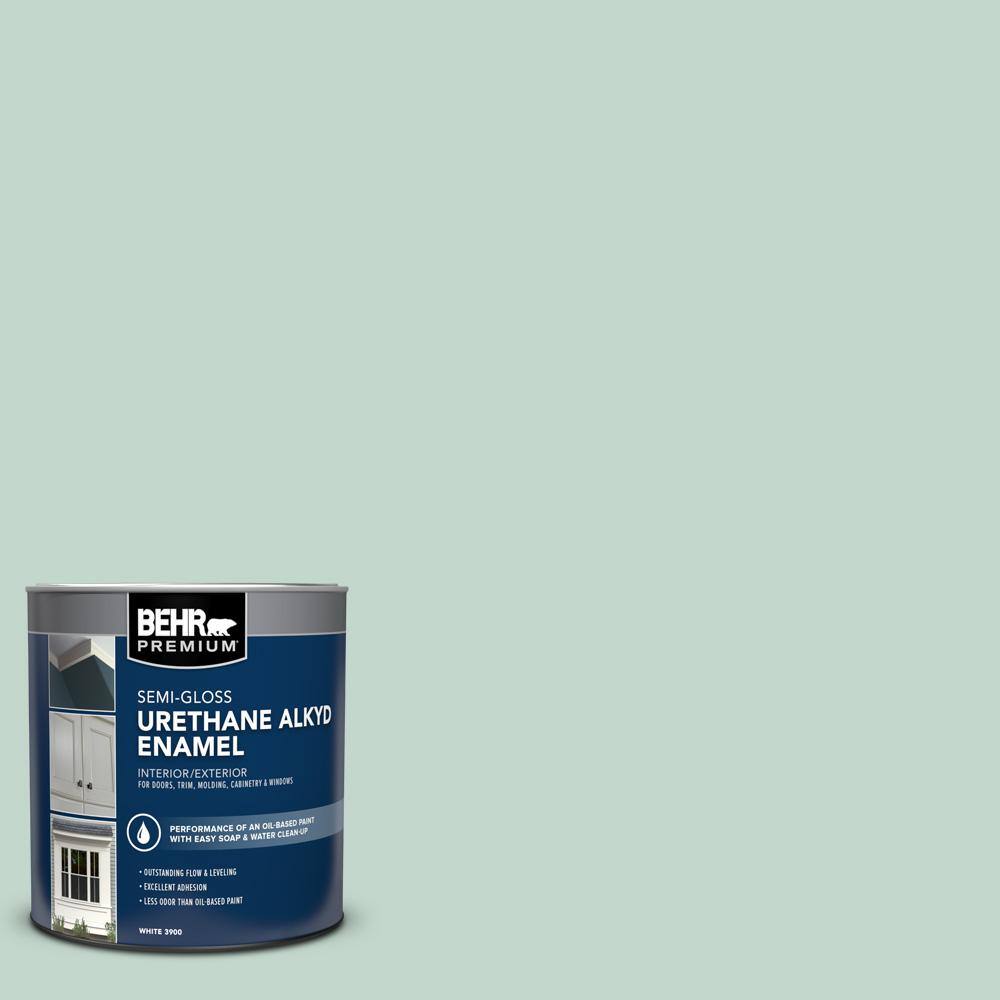 BEHR PREMIUM 1 qt. 470E3 Aqua Smoke SemiGloss Enamel Urethane Alkyd Interior/Exterior Paint