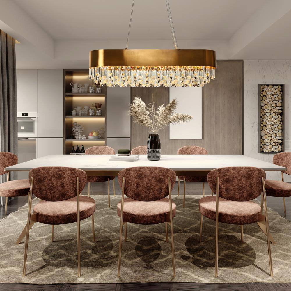 Elegant Brass and Crystal 10-Light Rectangular Chandelier