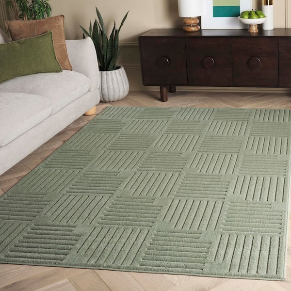 Selena 8 ft. x 10 ft. Green High-Low Checkered Area Rug