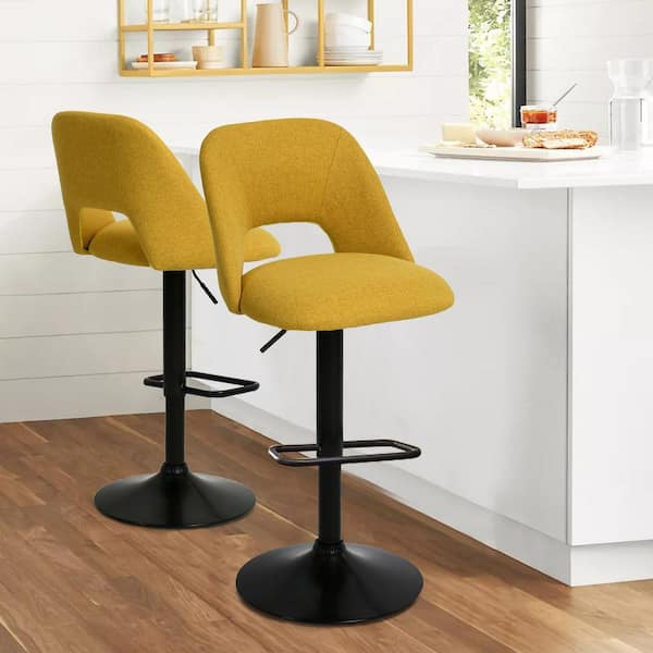 Edwin Yellow Adjustable 24 in. - 32 in. Seat Height High Back Metal Frame Bar Stool (Set of 2) (17 in. W x 32-44 in. H)