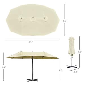14 ft. Patio Umbrella Double-Sided Outdoor Market Extra Large Umbrella with Crank, Cross Base for Deck, Lawn, Off-White