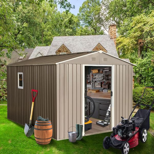 Durab, 8 ft. W x 10 ft. D, Outdoor Metal Storage Shed with Metal Floor Base, with Window, Grey, 80 sq. ft.