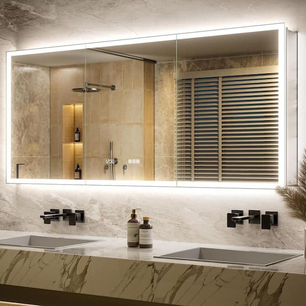 Terri 72 in. W x 30 in. H Acrylic LED Front and Back Light Rectangular Recessed/Surface Wall Medicine Cabinet w/ Mirror