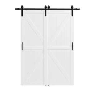 60 in. x 84 in. (Double 30 in. Doors) White, MDF DIY Painted, Finished Double K-Shape Sliding Barn Door w/Hardware Kit