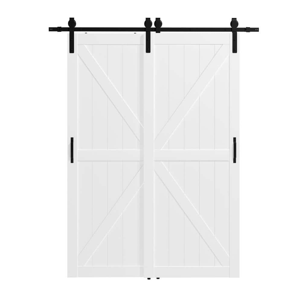 "76 in. x 84 in (Double 42"" Doors). White Primed MDF K-Shaped Bypass Sliding Assembly Required Barn Door with Hardware" price history on PriceWatchPro