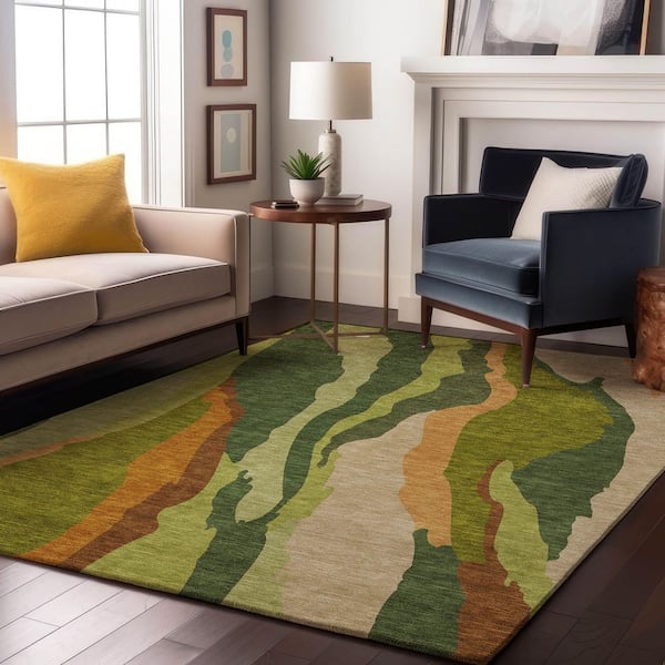 Mayfield Premium Machine Washable Abstract AMF1047 Green 5 ft. x 7 ft. 6 in. Area Rug
