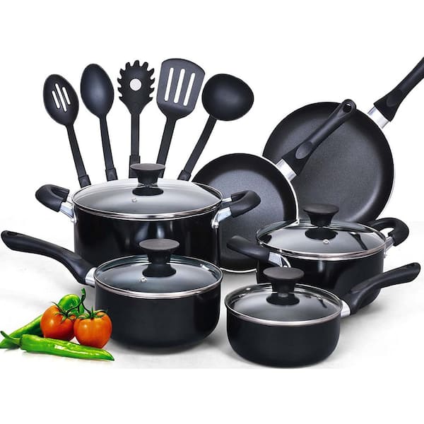 15 Piece Cookware Set Versatile Nonstick Aluminum Black Kitchen Pot and Pans NEW 