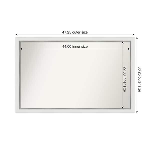 Amanti Art Medium Rectangle Satin White Silver Casual Mirror (30 in. H x 47 in. W)