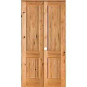48 in. x 96 in. Rustic Knotty Alder 2-Panel Square Top Right-Handed Clear Stain Wood Prehung Interior Double Door