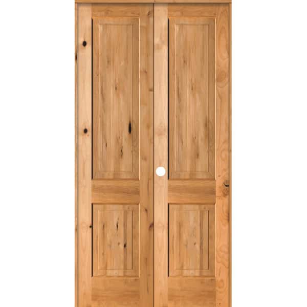 Krosswood Doors 48 in. x 96 in. Rustic Knotty Alder 2-Panel Square Top Right-Handed Clear Stain Wood Prehung Interior Double Door