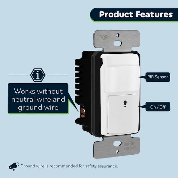 TOPGREENER Dual Load Motion Sensor Switch, PIR Sensor Light and Fan Switch,  Occupancy & Vacancy Modes, No Neutral Wire Required, Ground Wire Required